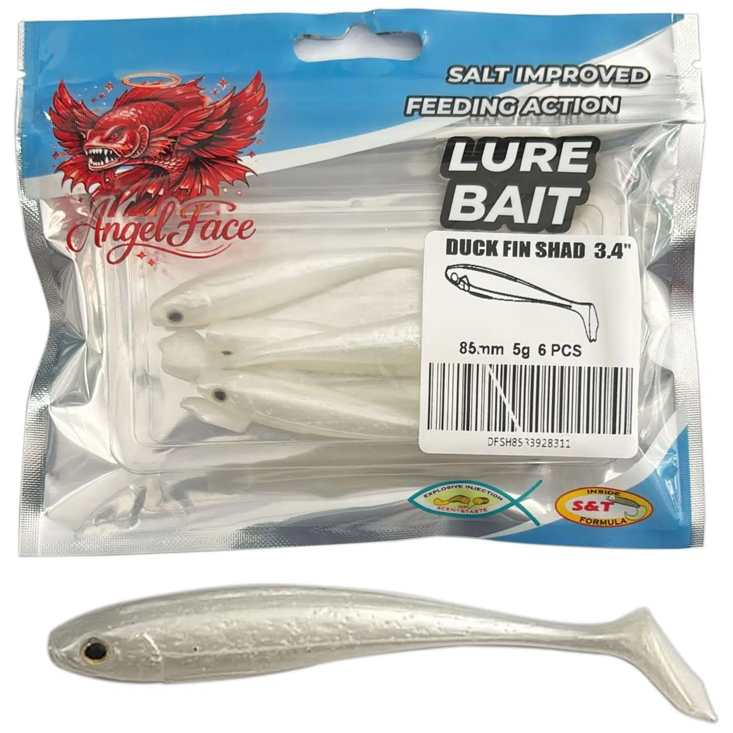 Angel Face Duck Fin Shad 8.5cm 5gr 5 Adet Silikon Yem - Pearl