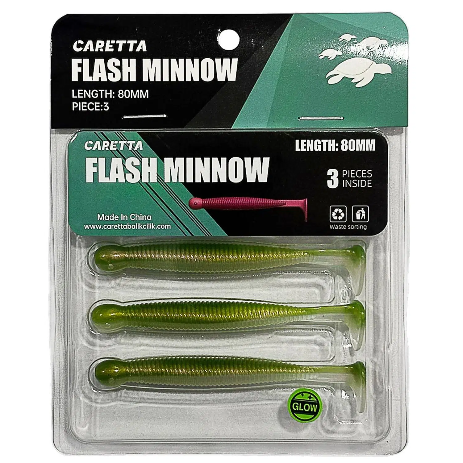 Caretta Flash Minnow 8cm 3.5gr 3 Adet Silikon Yem - Green Glow