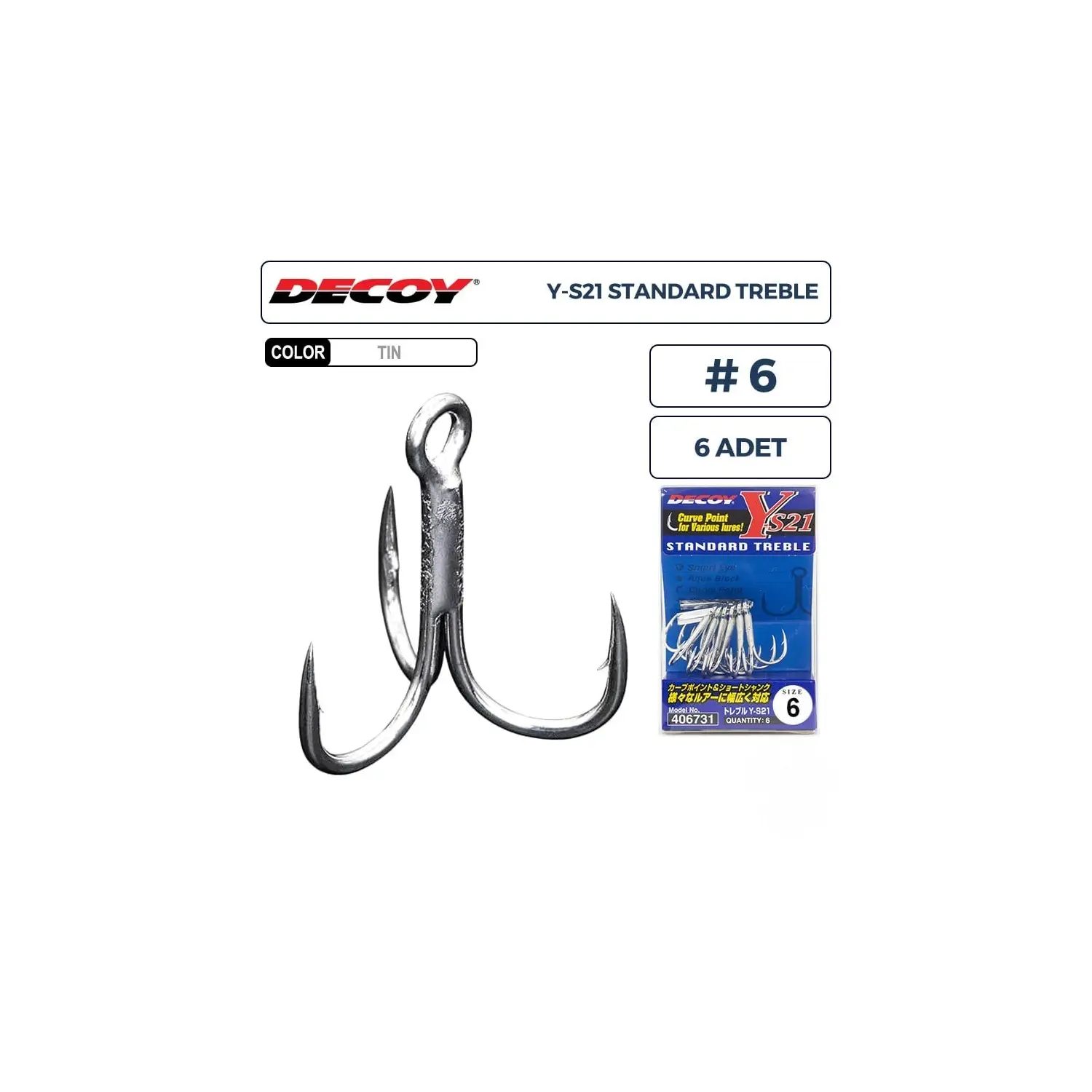 Decoy Y-S21 Standart Treble Üçlü İğne TIN #6 406717 (6 Adet) 