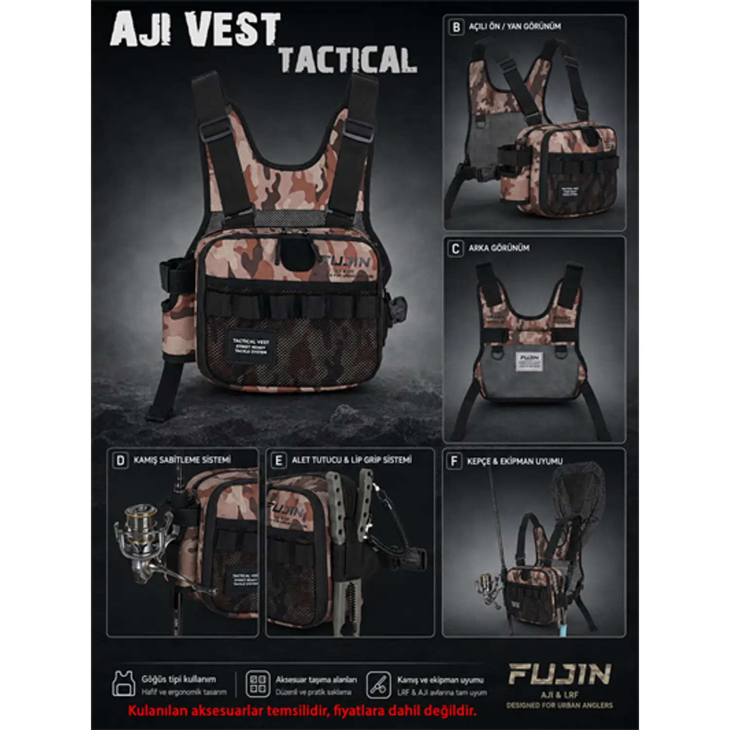 Fujin Tactical Vest Brown Camo Balıkçı Çantası