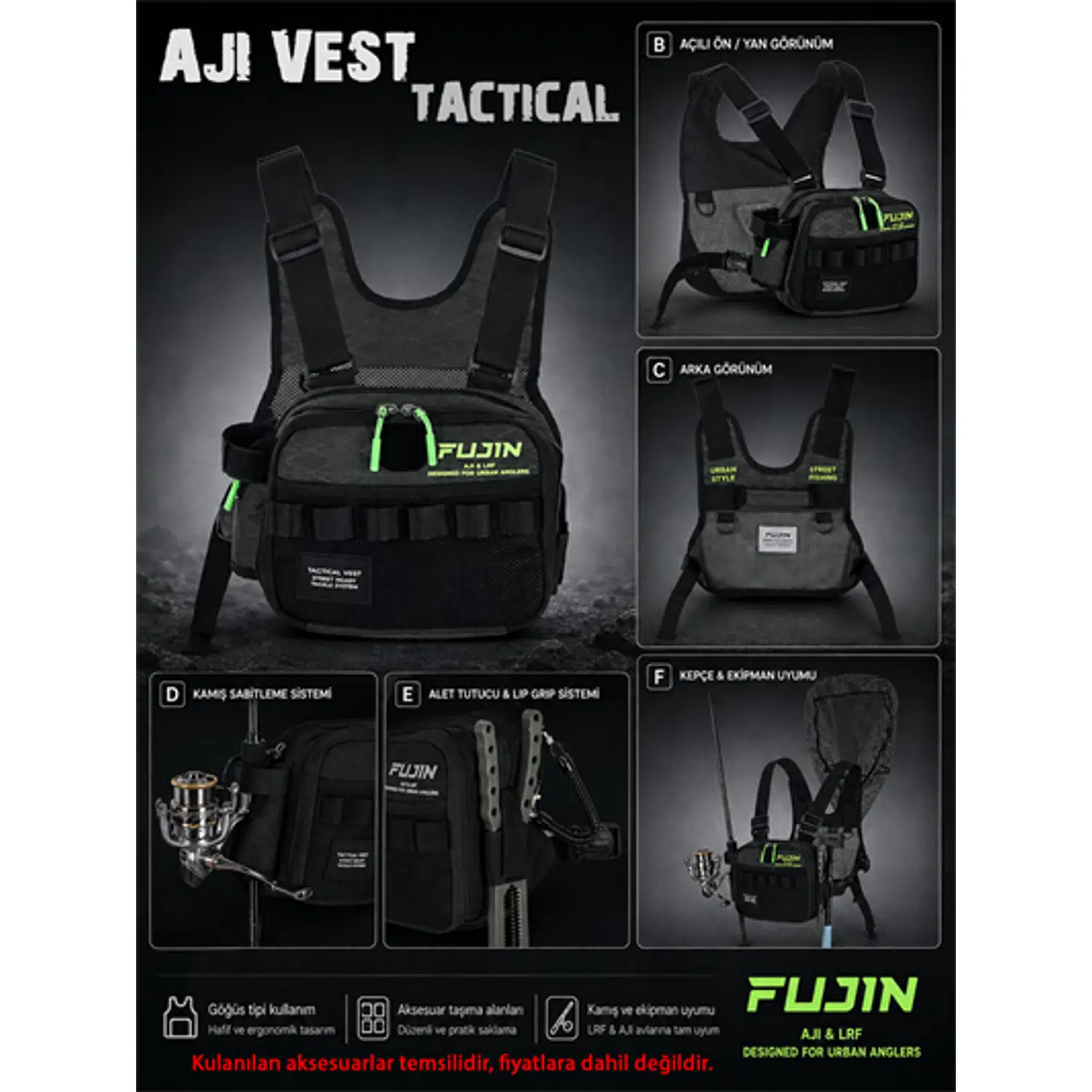 Fujin Tactical Vest Khaki Balıkçı Çantası