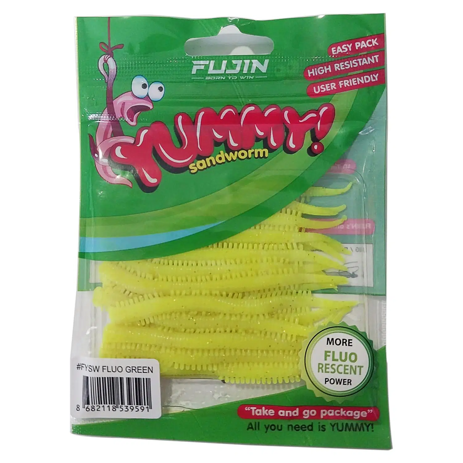 Fujin Yummy Sandworm 7cm LRF Silikonu - Fluo Green